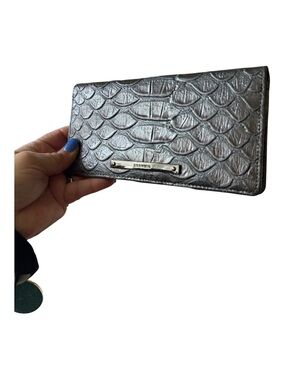 Brahmin Metallic Silver Croc-Embossed Leather Wallet